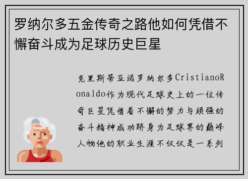 罗纳尔多五金传奇之路他如何凭借不懈奋斗成为足球历史巨星 罗纳尔多五金传奇之路他如何凭借不懈奋斗成为足球历史巨星