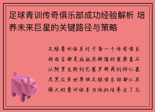 足球青训传奇俱乐部成功经验解析 培养未来巨星的关键路径与策略